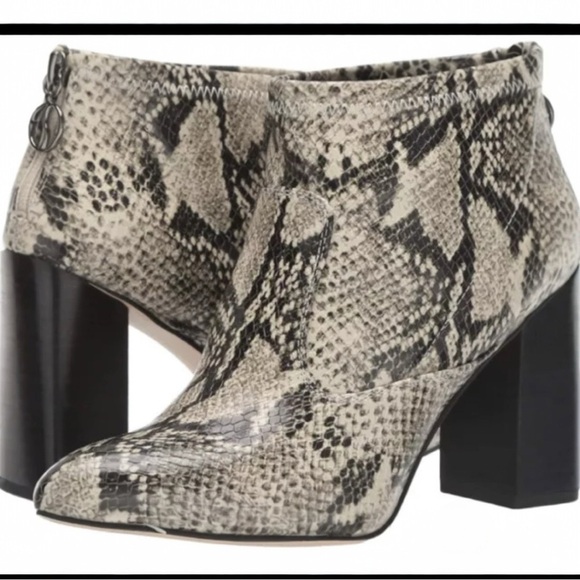 Franco Sarto Shoes - Franco Sarto Kortney Leather Snakeskin Print Block Heel Ankle Bootie Size 7.5